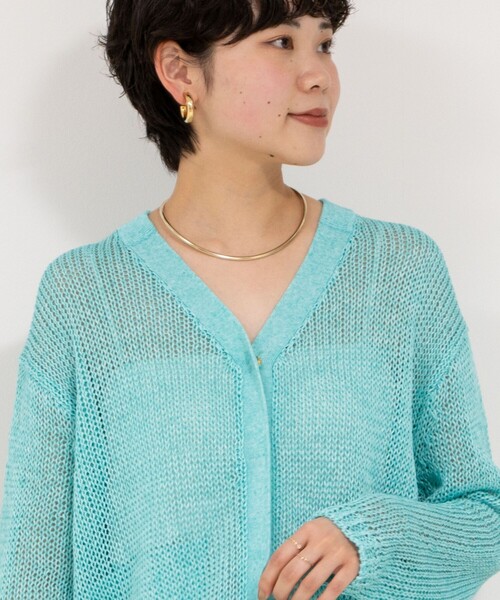 Rie Miller(リエミラー)の「《手洗い可能》ギマ ポリ/リネン Vネックカーディガン(カーディガン/ボレロ・レディース・ホワイト/サックスブルー/ブラック・38)」の15枚目の写真