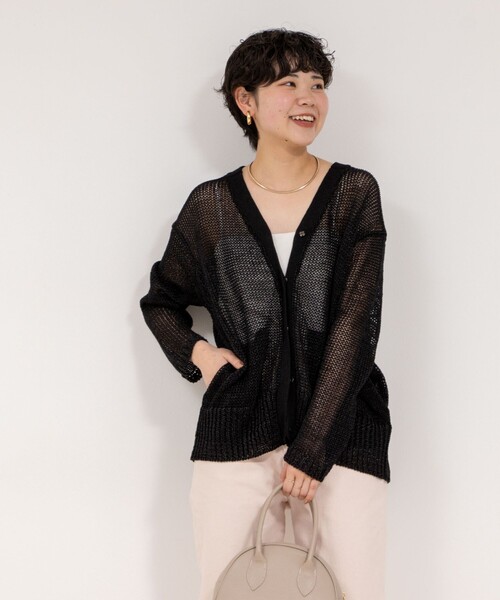 Rie Miller(リエミラー)の「《手洗い可能》ギマ ポリ/リネン Vネックカーディガン(カーディガン/ボレロ・レディース・ホワイト/サックスブルー/ブラック・38)」の20枚目の写真