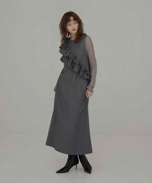 MIELI INVARIANT（ミエリインヴァリアント）の「Manish Twill Frill Dress（ワンピース・レディース・ブラック/グレー・FREE）」の10枚目の写真