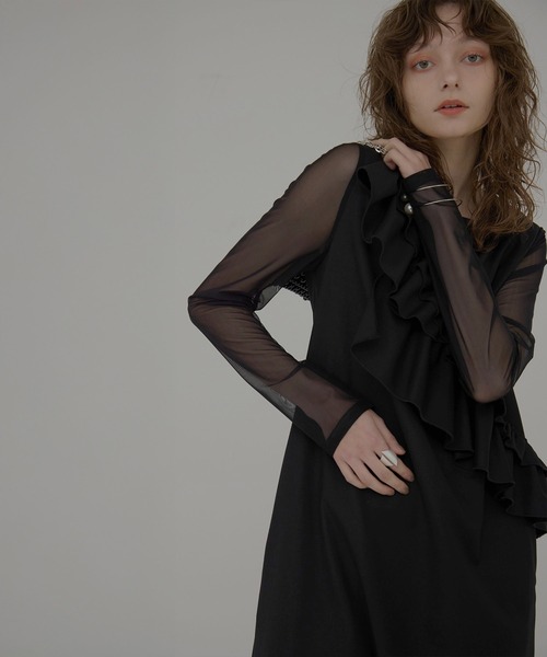 MIELI INVARIANT（ミエリインヴァリアント）の「Manish Twill Frill Dress（ワンピース・レディース・ブラック/グレー・FREE）」の20枚目の写真