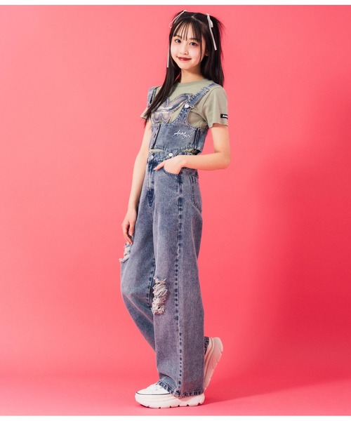 ANAP GiRL(アナップガール)の「クラッシュデニム マルチWAY サロペット(サロペット/オーバーオール・キッズ・ブルー/ブラック/ブラウン・S/XS/M)」の22枚目の写真