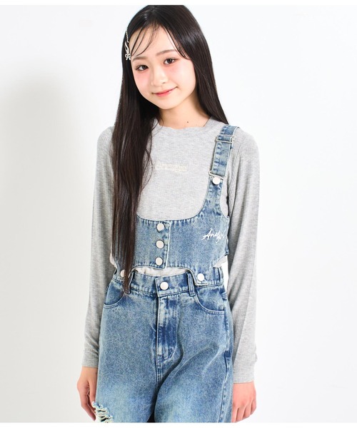 ANAP GiRL(アナップガール)の「クラッシュデニム マルチWAY サロペット(サロペット/オーバーオール・キッズ・ブルー/ブラック/ブラウン・S/XS/M)」の20枚目の写真