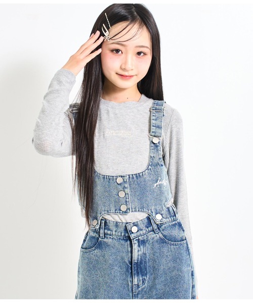 ANAP GiRL(アナップガール)の「クラッシュデニム マルチWAY サロペット(サロペット/オーバーオール・キッズ・ブルー/ブラック/ブラウン・S/XS/M)」の19枚目の写真