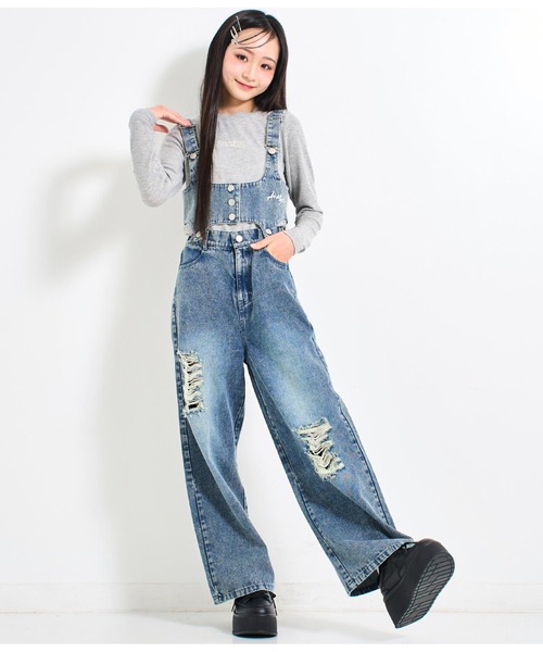 ANAP GiRL(アナップガール)の「クラッシュデニム マルチWAY サロペット(サロペット/オーバーオール・キッズ・ブルー/ブラック/ブラウン・S/XS/M)」の17枚目の写真