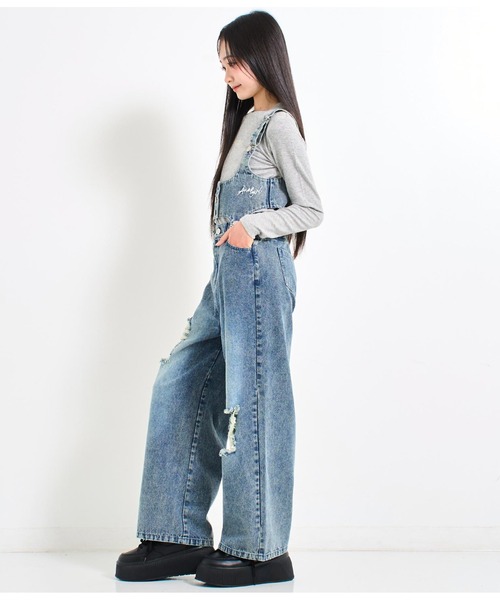 ANAP GiRL(アナップガール)の「クラッシュデニム マルチWAY サロペット(サロペット/オーバーオール・キッズ・ブルー/ブラック/ブラウン・S/XS/M)」の16枚目の写真