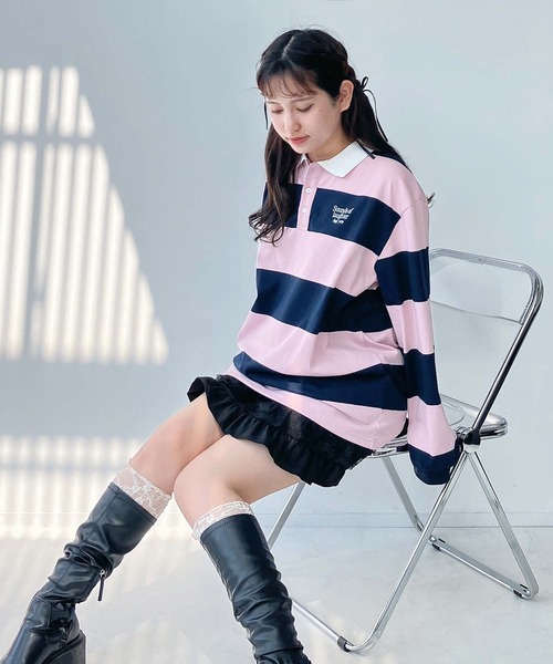 セール】○ワンポイントロゴ刺繍 ラガーシャツロンT（Tシャツ