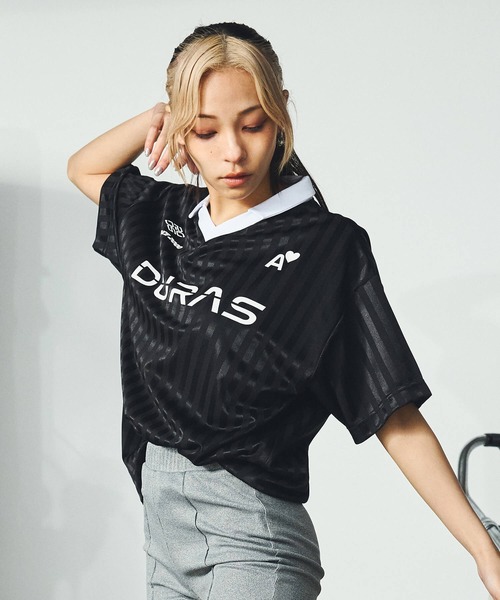 DURAS(デュラス)の「グロスストライプゲームシャツ(Tシャツ/カットソー・レディース・ブラック/ブルー/グリーン・SMALL/MEDIUM)」の4枚目の写真