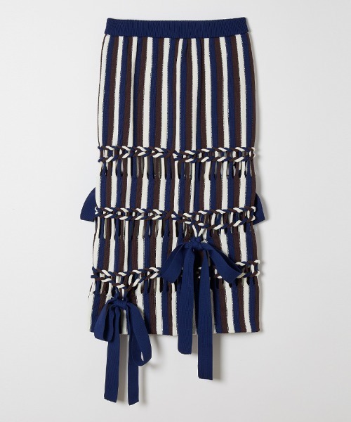 leinwande(ラインヴァンド)の「【leinwande】Braids Stripe Knitted Skirt(ニット/セーター・レディース・ブラック/ネイビー・ONE SIZE)」の4枚目の写真