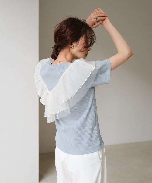 Bab(バブ)の「アシメフリルドッキングカットソー(Tシャツ/カットソー・レディース・オフホワイト/ブルー/ブラック・FREE)」の21枚目の写真