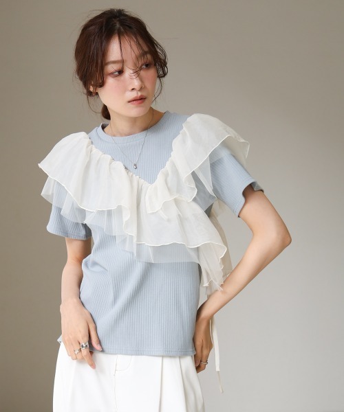 Bab(バブ)の「アシメフリルドッキングカットソー(Tシャツ/カットソー・レディース・オフホワイト/ブルー/ブラック・FREE)」の19枚目の写真