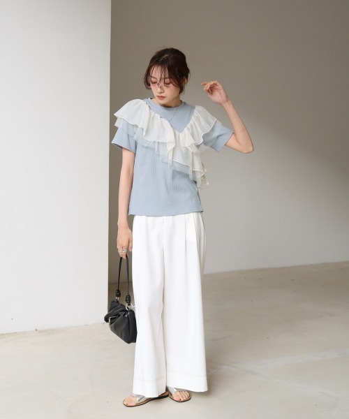 Bab(バブ)の「アシメフリルドッキングカットソー(Tシャツ/カットソー・レディース・オフホワイト/ブルー/ブラック・FREE)」の18枚目の写真