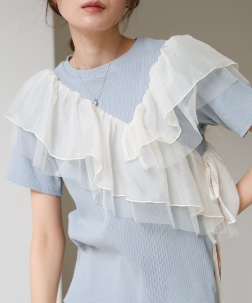 Bab(バブ)の「アシメフリルドッキングカットソー(Tシャツ/カットソー・レディース・オフホワイト/ブルー/ブラック・FREE)」の17枚目の写真