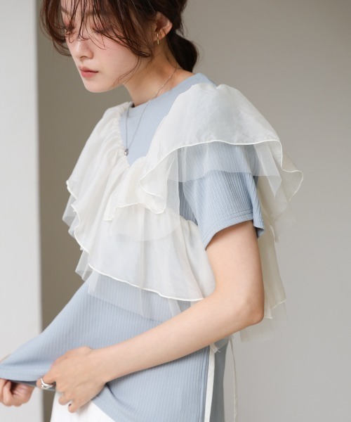 Bab(バブ)の「アシメフリルドッキングカットソー(Tシャツ/カットソー・レディース・オフホワイト/ブルー/ブラック・FREE)」の16枚目の写真