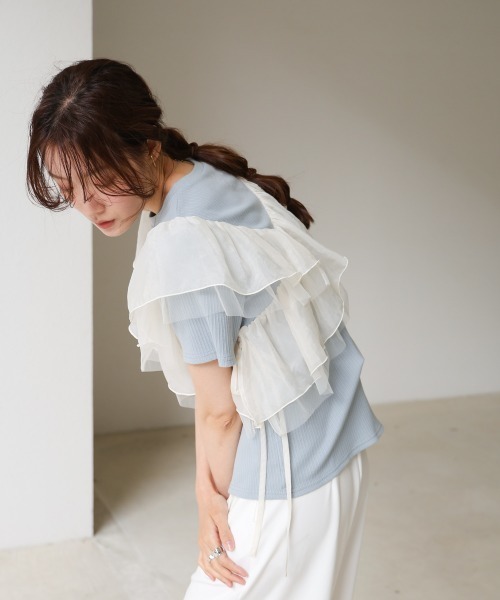 Bab(バブ)の「アシメフリルドッキングカットソー(Tシャツ/カットソー・レディース・オフホワイト/ブルー/ブラック・FREE)」の13枚目の写真