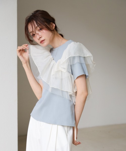Bab(バブ)の「アシメフリルドッキングカットソー(Tシャツ/カットソー・レディース・オフホワイト/ブルー/ブラック・FREE)」の11枚目の写真