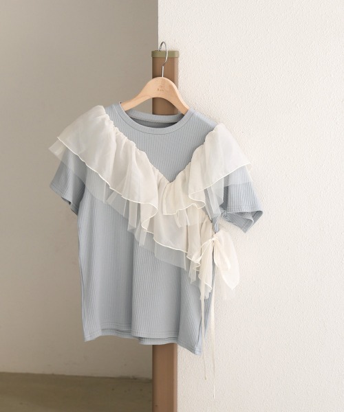 Bab(バブ)の「アシメフリルドッキングカットソー(Tシャツ/カットソー・レディース・オフホワイト/ブルー/ブラック・FREE)」の9枚目の写真