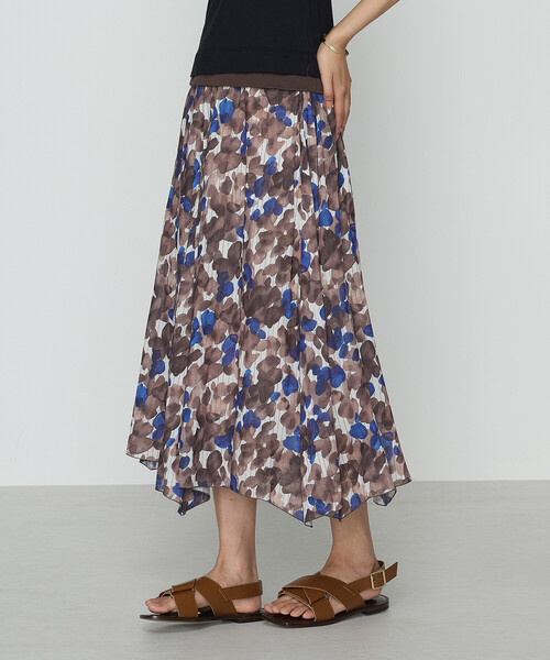 K.T KIYOKO TAKASE（キヨコタカセ）の「強撚カッセンアートプリント ハンカチーフヘムスカート（スカート・レディース・ブラウン・11号/9号/7号）」の8枚目の写真