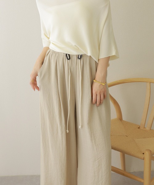 LAULEN(ローレン)の「linen wide relax pants /コード付き ワイド リラックス パンツ(その他パンツ・レディース・ブラック/ベージュ/アイボリー・FREE)」の8枚目の写真