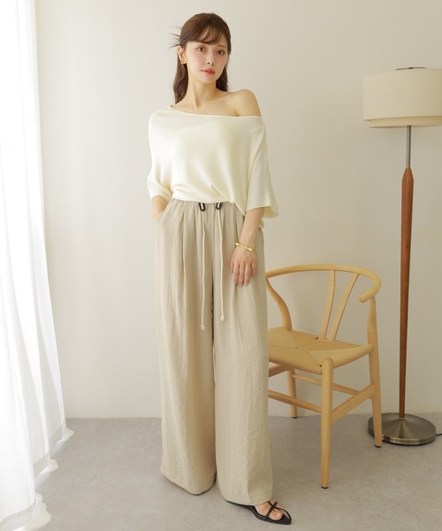 LAULEN(ローレン)の「linen wide relax pants /コード付き ワイド リラックス パンツ(その他パンツ・レディース・ブラック/ベージュ/アイボリー・FREE)」の7枚目の写真