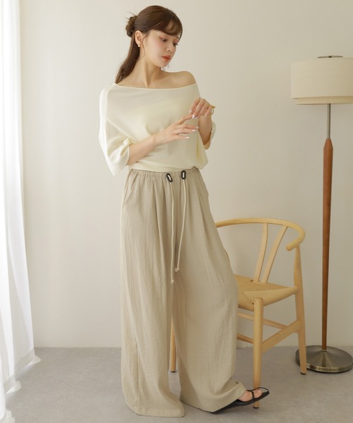 LAULEN(ローレン)の「linen wide relax pants /コード付き ワイド リラックス パンツ(その他パンツ・レディース・ブラック/ベージュ/アイボリー・FREE)」の6枚目の写真