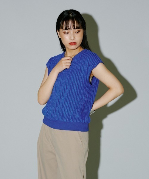 terrace(テラス)の「ビラビラカットストライププルオーバー(Tシャツ/カットソー・レディース・オフホワイト/ブルー/ブラック/ベージュ・MEDIUM)」の6枚目の写真