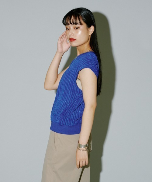 terrace(テラス)の「ビラビラカットストライププルオーバー(Tシャツ/カットソー・レディース・オフホワイト/ブルー/ブラック/ベージュ・MEDIUM)」の7枚目の写真