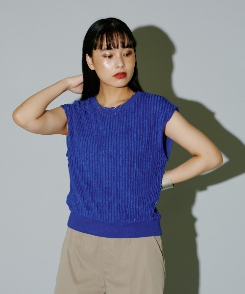 terrace(テラス)の「ビラビラカットストライププルオーバー(Tシャツ/カットソー・レディース・オフホワイト/ブルー/ブラック/ベージュ・MEDIUM)」の5枚目の写真