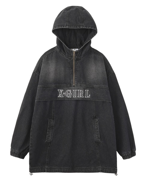 X-girl（エックスガール）の「DENIM ANORAK DRESS（ワンピース・レディース・ブラック/ライトインディゴブルー・S/M）」の2枚目の写真