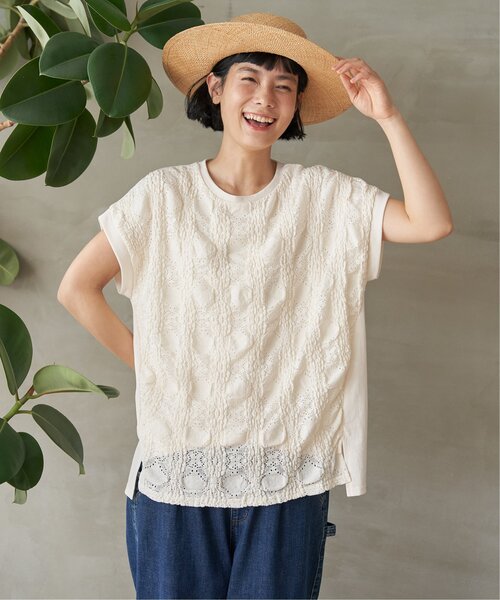 LBC（エルビーシー）の「【プチプラ1990円（税込）】レースジャカード切り替えプルオーバー（Tシャツ/カットソー・レディース・ホワイト/グリーン/ピンク/ネイビー・L/M）」の9枚目の写真