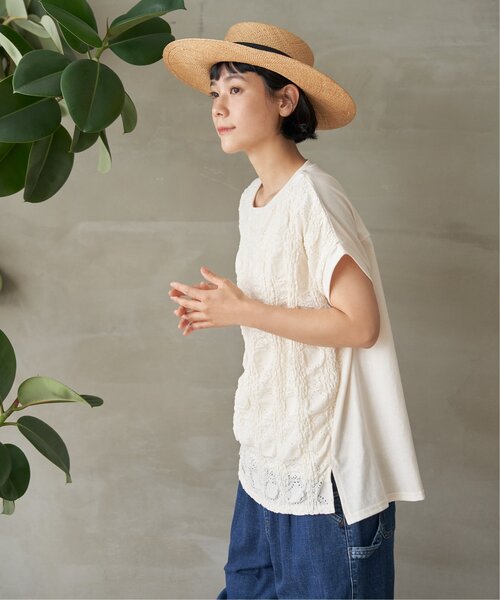 LBC（エルビーシー）の「【プチプラ1990円（税込）】レースジャカード切り替えプルオーバー（Tシャツ/カットソー・レディース・ホワイト/グリーン/ピンク/ネイビー・L/M）」の10枚目の写真