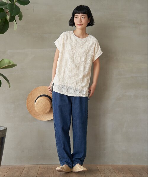 LBC（エルビーシー）の「【プチプラ1990円（税込）】レースジャカード切り替えプルオーバー（Tシャツ/カットソー・レディース・ホワイト/グリーン/ピンク/ネイビー・L/M）」の15枚目の写真