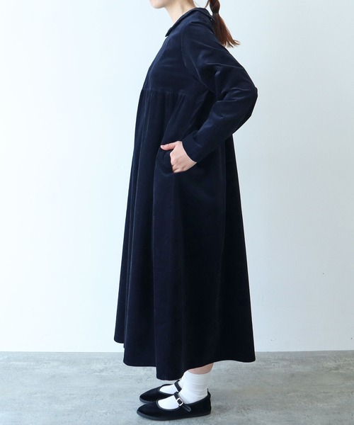 bulle de savon（ビュルデサボン）の「細コール 丸衿ワンピース（ワンピース・レディース・ネイビー/ブルー・FREE）」の9枚目の写真