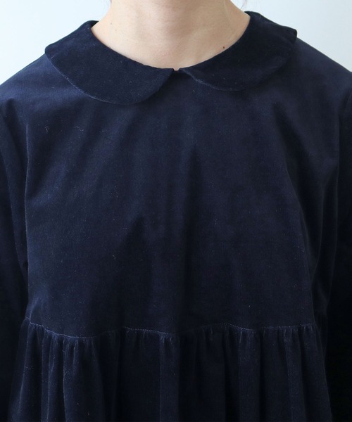 bulle de savon（ビュルデサボン）の「細コール 丸衿ワンピース（ワンピース・レディース・ネイビー/ブルー・FREE）」の11枚目の写真
