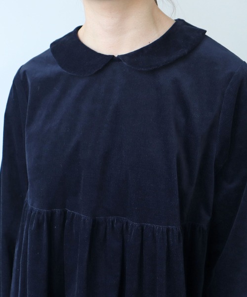 bulle de savon（ビュルデサボン）の「細コール 丸衿ワンピース（ワンピース・レディース・ネイビー/ブルー・FREE）」の12枚目の写真