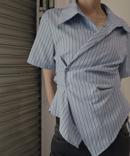 Mili affinity（ミリアフィニティー）の「ウエストタッククロス半袖シャツ（シャツ/ブラウス・レディース・オフホワイト/ブルー/ストライプ・FREE）」の22枚目の写真