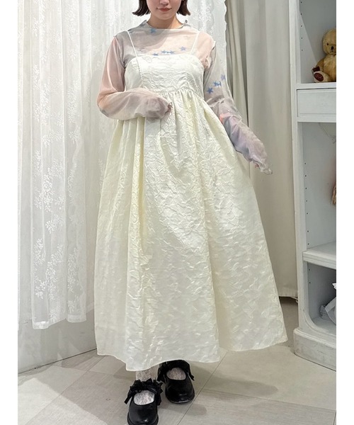 merry jenny（メリージェニー）の「バックリボンジャガードキャミワンピース（ワンピース・レディース・ブルー/オフホワイト/ブラック/アイボリー・FREE）」の3枚目の写真