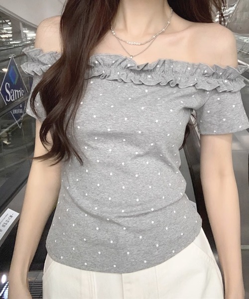 ZAFUL♡シフォン♡オフショルトップス 2color ／ 2WAY 】フロントリボンクロスネックオフショル