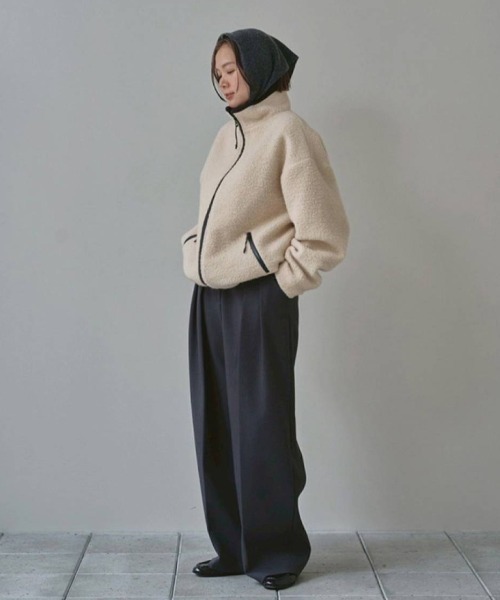 TODAYFUL(トゥデイフル)の「Woolboa Zip Jacket(ノーカラージャケット・レディース・キナリ/グレー・36inch/38inch)」の12枚目の写真