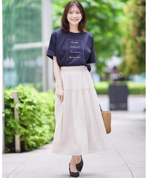 Reflect(リフレクト)の「【UVカット/接触冷感/マシンウォッシュ可】ドルマンスリーブロゴTシャツ(Tシャツ/カットソー・レディース・ネイビー/オフホワイト/ライトベージュ・00)」の6枚目の写真