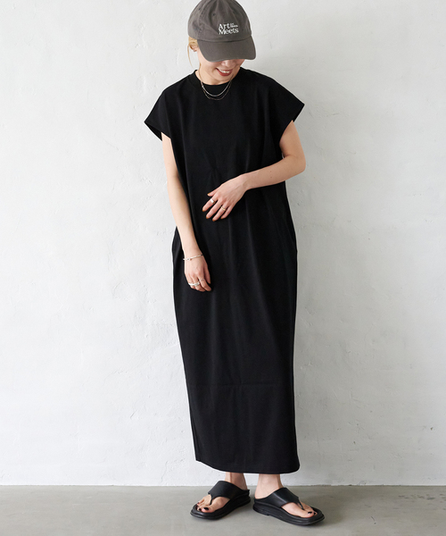 美品 スリット カットソー ワンピース AEWEN MATOPH (2487 セール】追加 コットンフレンチスリーブロングカットソー