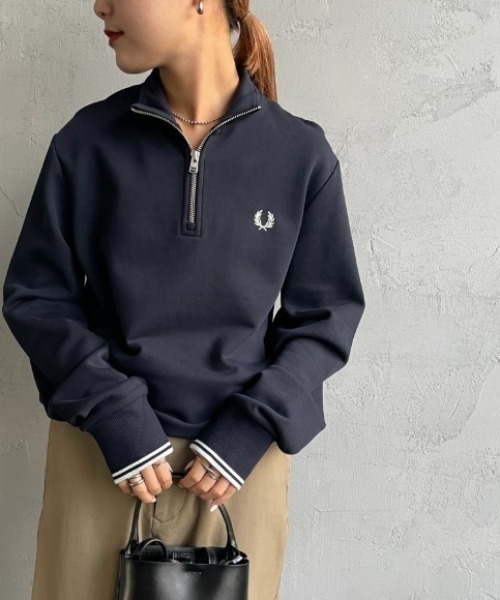 FRED PERRY/フレッドペリー] ワンポイントロゴ刺繍 ハーフジップ