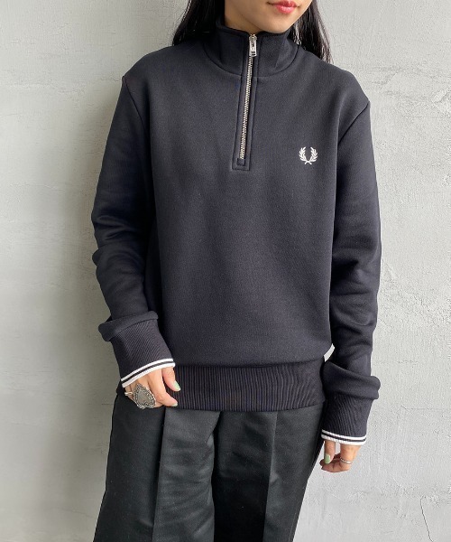 新品FRED PERRY ワンポイントロゴ刺繍 ハーフジップスウェットM3574 FRED PERRY/フレッドペリー] ワンポイントロゴ刺繍 ハーフジップ
