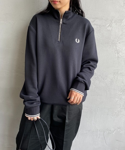 新品FRED PERRY ワンポイントロゴ刺繍 ハーフジップスウェットM3574 FRED PERRY/フレッドペリー] ワンポイントロゴ刺繍 ハーフジップ