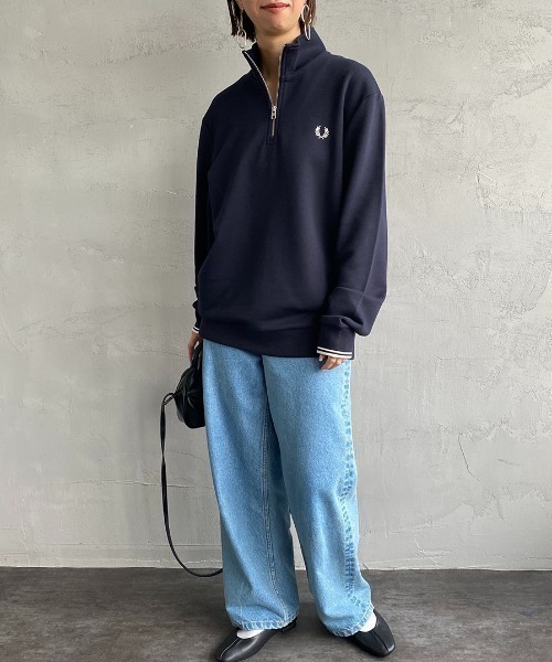 新品FRED PERRY ワンポイントロゴ刺繍 ハーフジップスウェットM3574 FRED PERRY/フレッドペリー] ワンポイントロゴ刺繍 ハーフジップ
