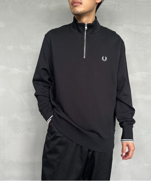 新品FRED PERRY ワンポイントロゴ刺繍 ハーフジップスウェットM3574 FRED PERRY/フレッドペリー] ワンポイントロゴ刺繍 ハーフジップ