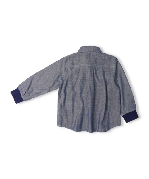 Moujonjon（ムージョンジョン）の「袖口リブＷガーゼシャツ（シャツ/ブラウス・キッズ・ネイビー・140/130/120/110/100/90）」の2枚目の写真