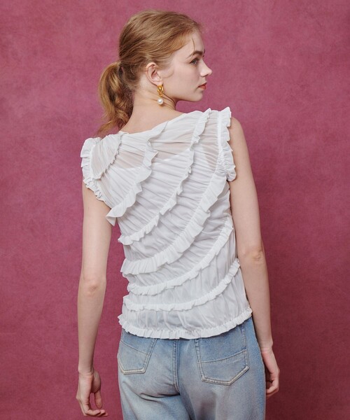 LOULOU WILLOUGHBY(ルルウィルビー)の「【LOULOU WILLOUGHBY】オーガンジートリコットギャザープルオーバー(Tシャツ/カットソー・レディース・オレンジ/ホワイト/ブラック・2)」の7枚目の写真