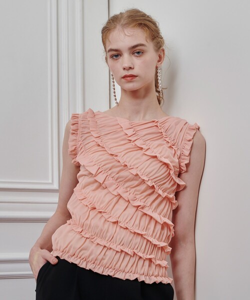 LOULOU WILLOUGHBY(ルルウィルビー)の「【LOULOU WILLOUGHBY】オーガンジートリコットギャザープルオーバー(Tシャツ/カットソー・レディース・オレンジ/ホワイト/ブラック・2)」の8枚目の写真