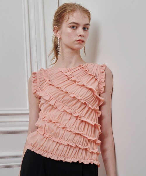 LOULOU WILLOUGHBY(ルルウィルビー)の「【LOULOU WILLOUGHBY】オーガンジートリコットギャザープルオーバー(Tシャツ/カットソー・レディース・オレンジ/ホワイト/ブラック・2)」の9枚目の写真