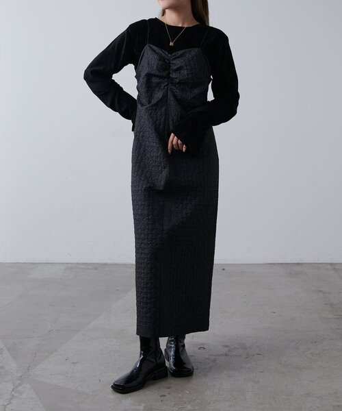 ジャガード シャーリング ワンピース 36 black ジャガード シャーリング ワンピース 36 black